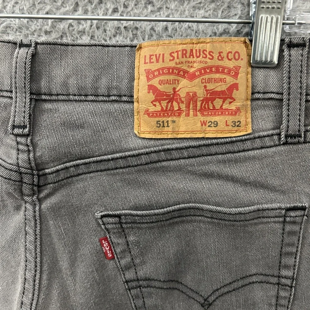 Levis Jeans Mens 29x32 Gray Denim 511 Slim Straight American Stretch Red Tab